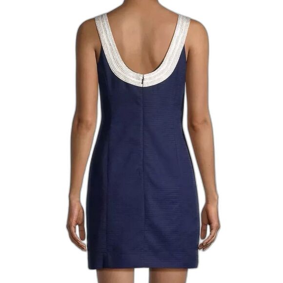 Lilly Pulitzer Valli Shift Dress Women's Size 14 Navy Blue w/Gold & Silver Trim - Picture 2 of 12